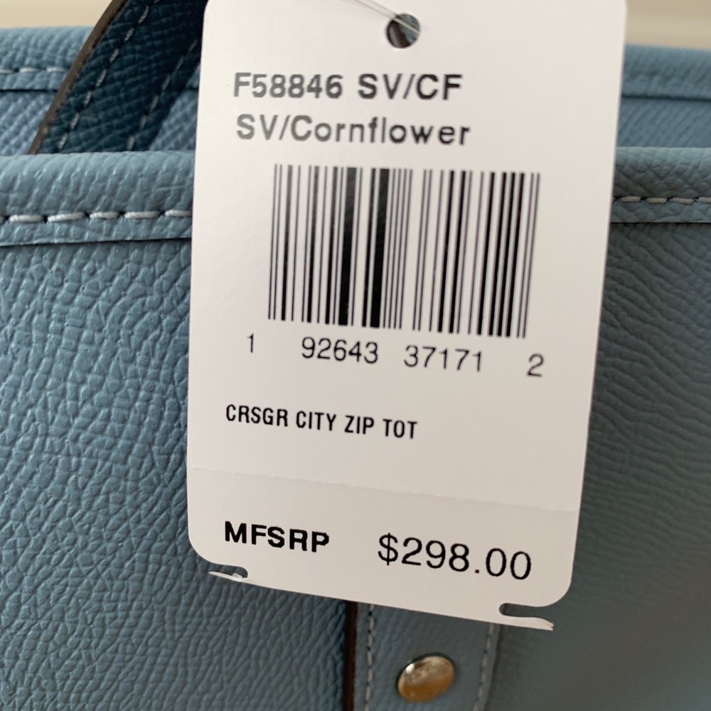 πNWT! Coach Blue Leather Zip Tote - Picture 5 of 7